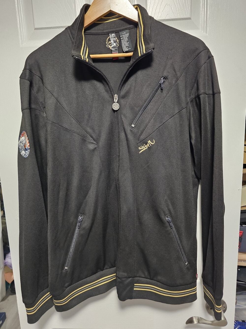 Vintage Quicksilver Track Jacket Mens Large Black/Gold Classic Y2K